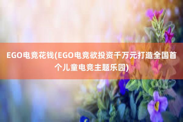 EGO电竞花钱(EGO电竞欲投资千万元打造全国首个儿童电竞主题乐园)