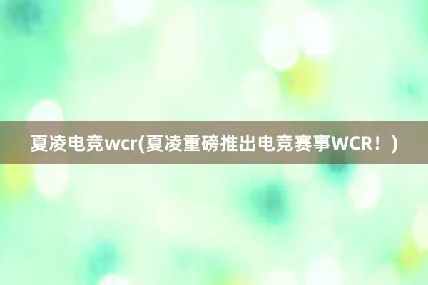 夏凌电竞wcr(夏凌重磅推出电竞赛事WCR！)