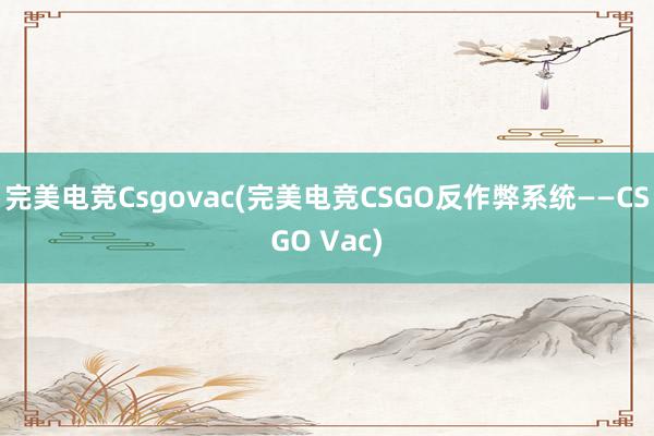 完美电竞Csgovac(完美电竞CSGO反作弊系统――CSGO Vac)