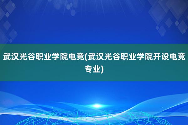 武汉光谷职业学院电竞(武汉光谷职业学院开设电竞专业)