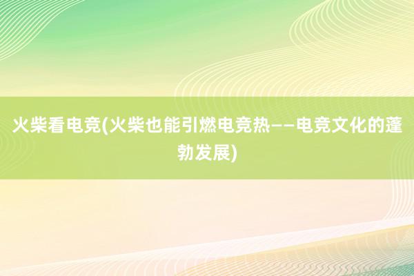 火柴看电竞(火柴也能引燃电竞热——电竞文化的蓬勃发展)