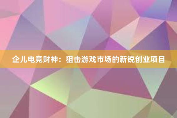 企儿电竞财神：狙击游戏市场的新锐创业项目